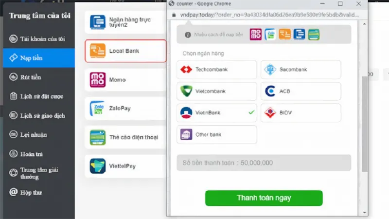 Nạp tiền sử dụng mã QR